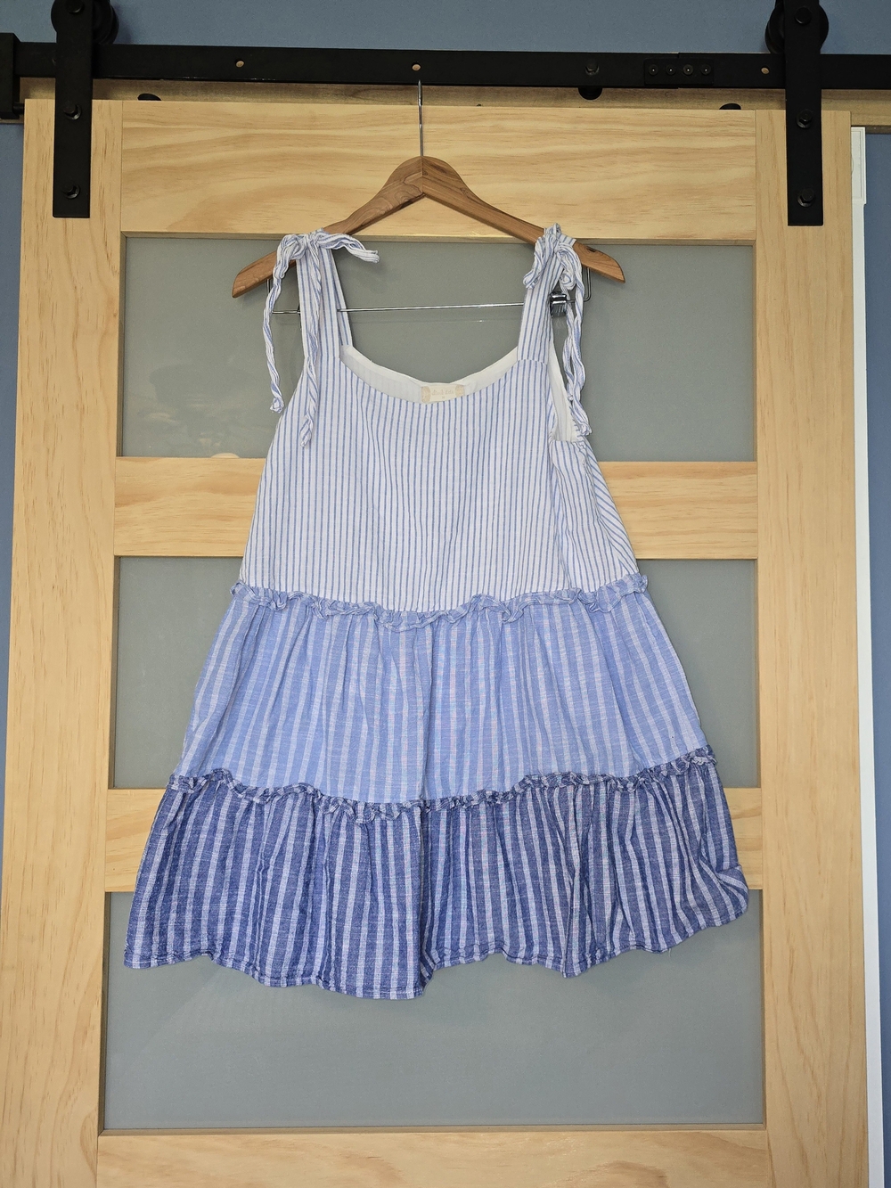 Altar'd State Blue Striped Tiered Tie-Shoulder Mini Dress